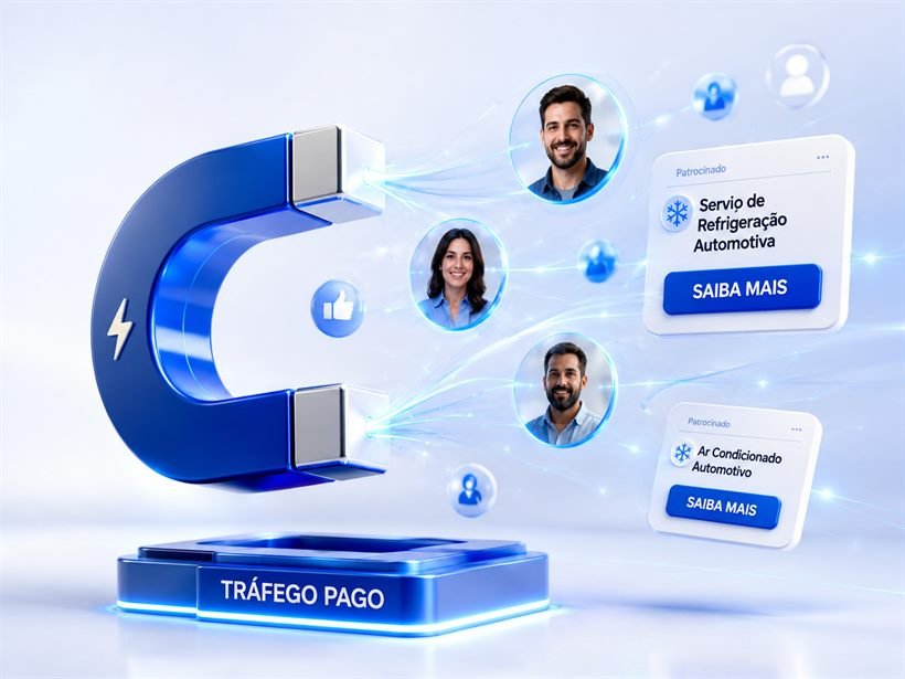 Ímã atraindo clientes prontos através de tráfego pago (anúncios)